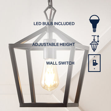 Oslin 8" Vintage Farmhouse Iron Chain Pagoda LED Pendant - JONATHAN Y